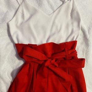 Forever 21 white and red jumpsuit with ribbon bow